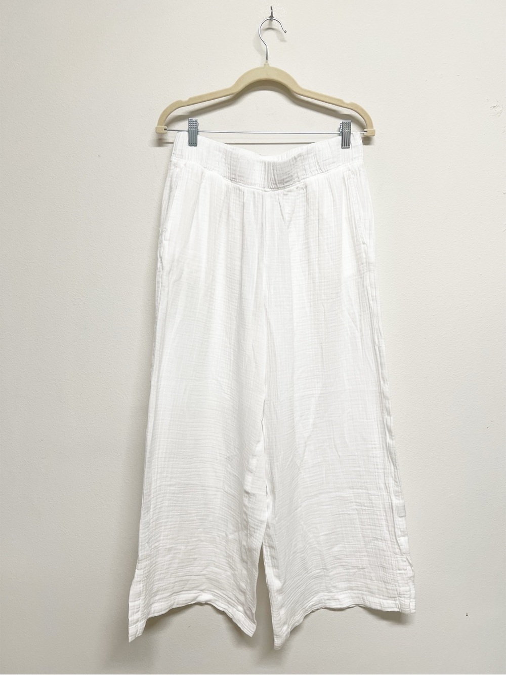 LL Bean Womens White Cloud Gauze Lightweight Cotton Wide Leg Pants Size S Reg